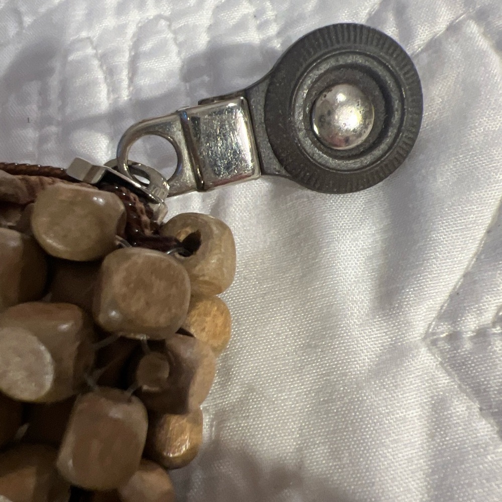 Wood Bead Purse Natural Color 12” x 11” with 11” handle - Picture 3 of 12